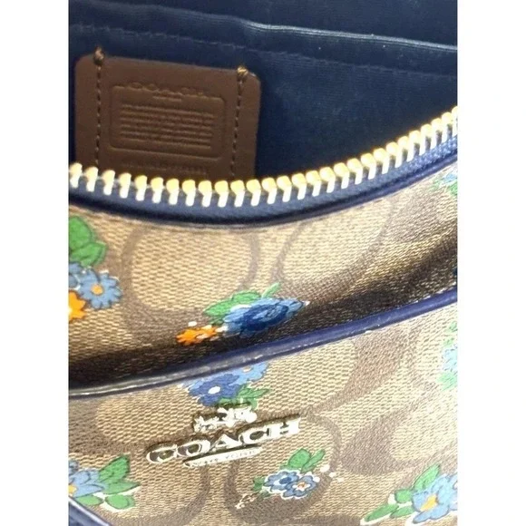 Coach Floral Signature Khaki Blue Canvas Leather Crossbody Swingpack Bag - Picture 7 of 7